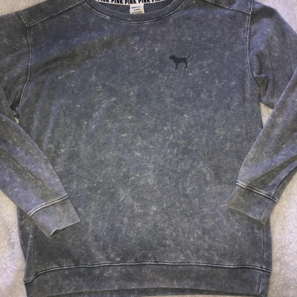 Pink crew neck with “acid wash” look.